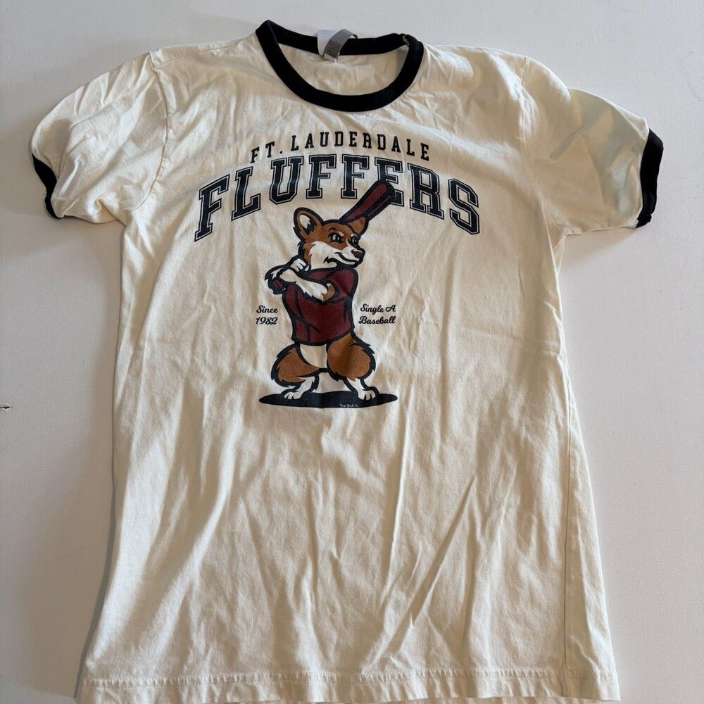 Corgi Goods Co Ft Lauderdale Corgi Fluffers Ringer Tee Small Baseball Off White